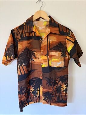 Men's Brown Sunset Palm Short-Sleeve Shirt